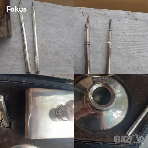 Уникален сребърен английски комплект за писалище писалка, снимка 7 - Антикварни и старинни предмети - 51276428