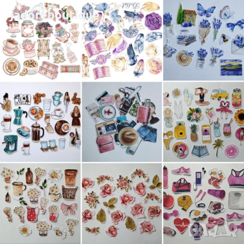 Дизайнерски стикери за скрапбук различни теми Лято/ Свети Валентин/ Пътешествия/ Бебешки и други