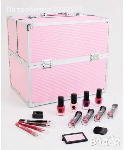 Голям професионален куфар с гримове с немско качество в розов цвят 