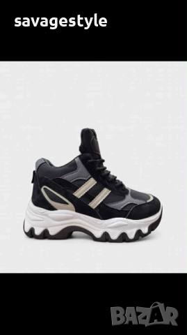 Дамски обувки с висока подметка черно и сиво , снимка 2 - Дамски ежедневни обувки - 51742848