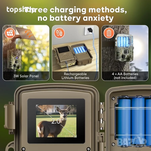 Нова Solareye Trail Camera WiFi - Соларно захранвана 4K 64MP ловна камера с нощно виждане..., снимка 5 - Оборудване и аксесоари за оръжия - 52261499