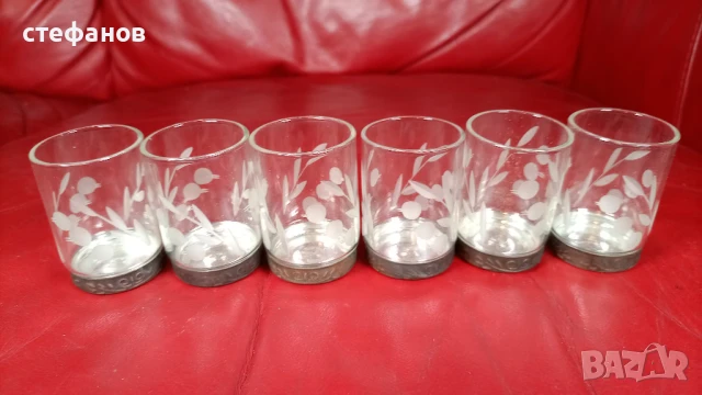 Руски кристални ракиени чашки с метално дъно, шотчета, 6 бр, снимка 3 - Чаши - 51142935