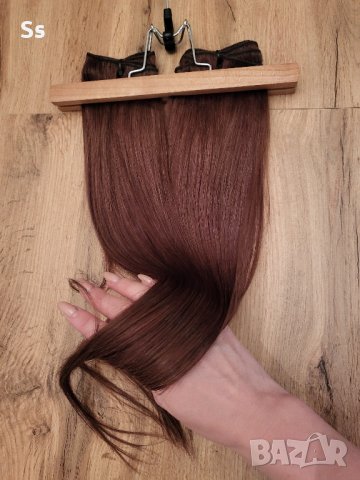 нова естествена коса на треса 55см. цвят шоколад , снимка 1 - Аксесоари за коса - 44105598