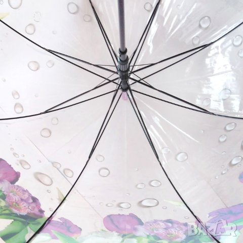 2180 Дамски чадър за дъжд прозрачен с принт на цветя 80см диаметър, снимка 9 - Други - 43177686