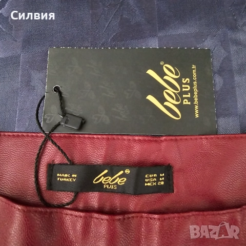 Нова червена кожена плисирана пола с етикет солей "Bebe Plus" М размер, снимка 4 - Поли - 52409865