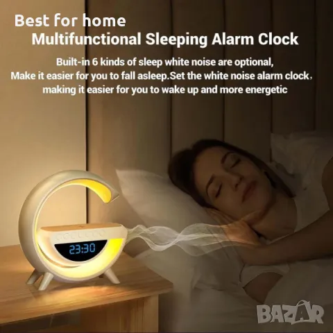 Радио часовник. лампа, блутуут и безжично зарядно BT-3401, снимка 7 - Настолни лампи - 48751508