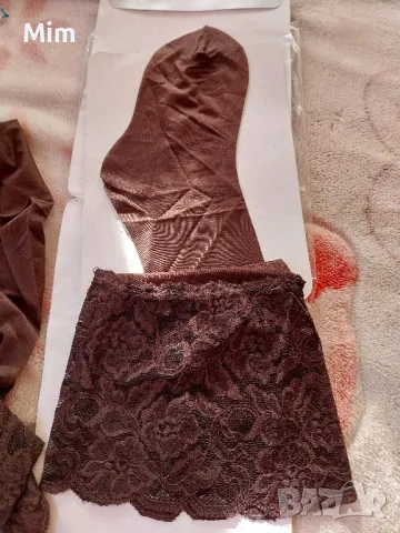 Bellevue S-M Чорапи в кафяво с голяма дантела за жартиери , снимка 4 - Бельо - 48008756