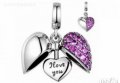 Outlet Sale Висящ елемент отварящо сърце-purple,Пандора"I love you"/нов