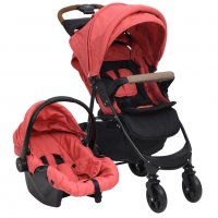 Бебешка количка 3-в-1, червена, стомана, снимка 1 - Детски колички - 37692055