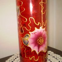 Ръчно Рисувана Голяма Стъклена Червена ваза, снимка 4 - Антикварни и старинни предмети - 40485308
