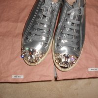 Miu Miu Silver Crystal Swarovski Leather Sneakers, снимка 8 - Дамски ежедневни обувки - 26638146