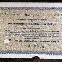 Райх облигация | 340 марки | Земеделска кредитна асоциация Саксония | 1930г., снимка 2 - Нумизматика и бонистика - 28332362