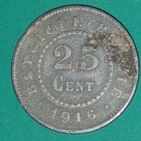 25 цента Белгия 1916 Рядка монета, снимка 1 - Нумизматика и бонистика - 43716027