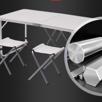 НОВИ Маса + 4 стола сгъваеми алуминиеви , снимка 5 - Маси - 43649923