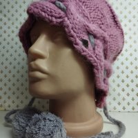 Дамска плетена шапка с висящ ефект- мпш46, снимка 3 - Шапки - 43302237