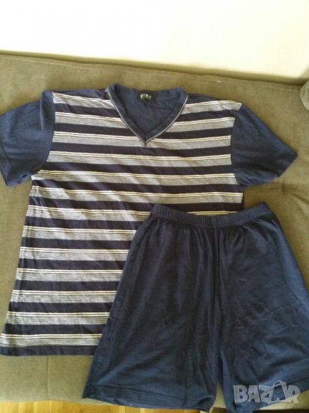 Мъжка памучна пижама с къс ръкав с гащета, снимка 1