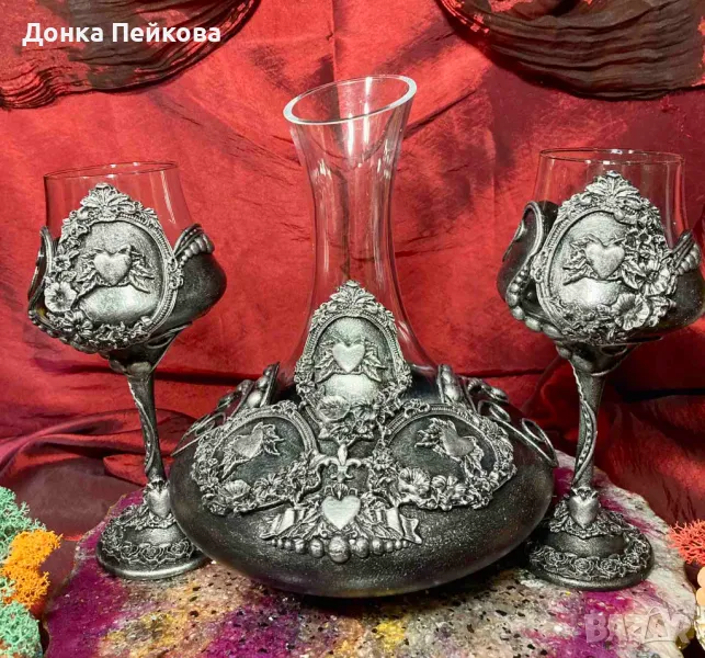 Сервиз за вино - ръчна изработка в сребро, снимка 1