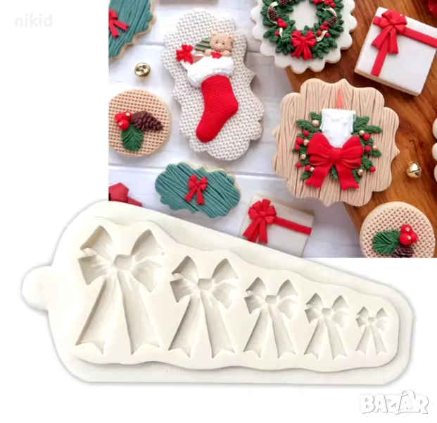 5 панделки пандели пандела за подарък подаръчни силиконов молд форма фондан шоколад декор, снимка 1