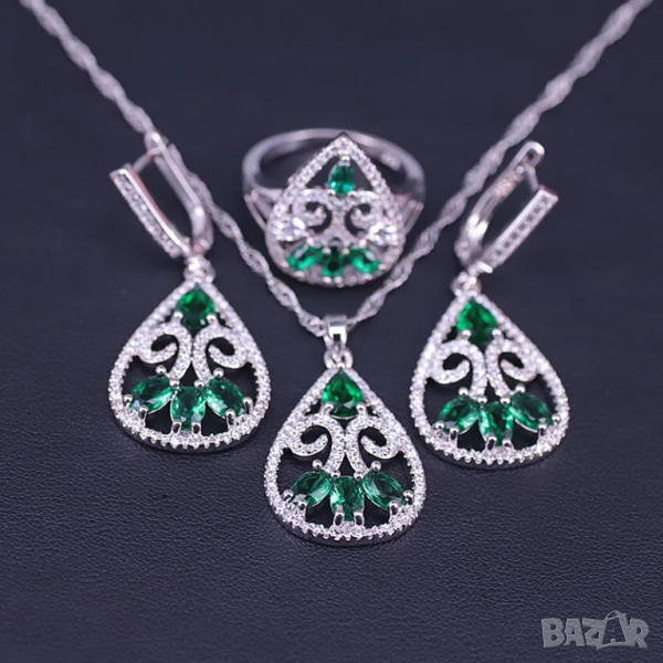 Сребърен комплект със смарагди, снимка 1