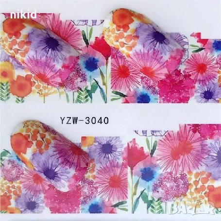 YZW-3040 цветя слайдер ваденки водни стикери за нокти маникюр татос, снимка 1