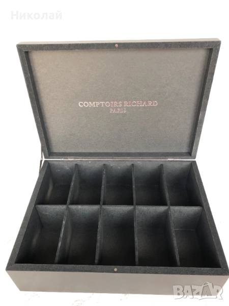 Кутия за чай Comptoirs Richard Paris, дървена, масивна, 10 отделения за чай, снимка 1