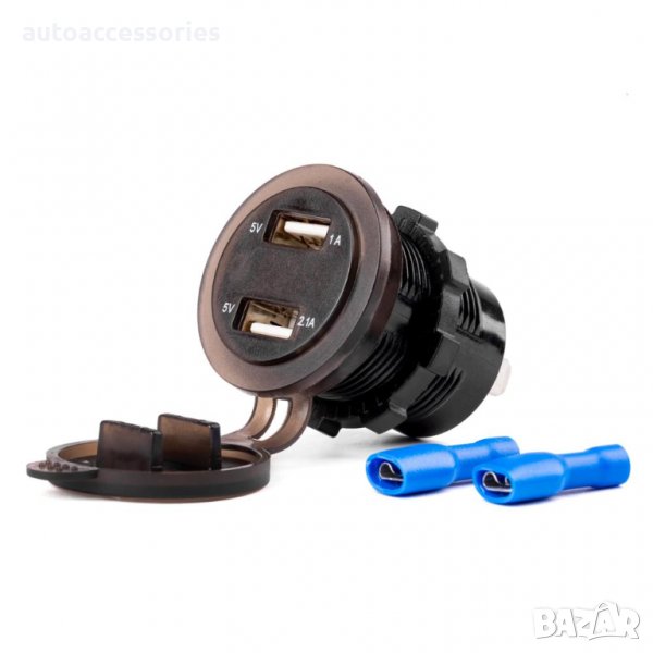 3000053690 Водоустойчиво зарядно с USB букси и тестер за напрежение 2xUSB 12 / 24V MOD-06 02856, снимка 1