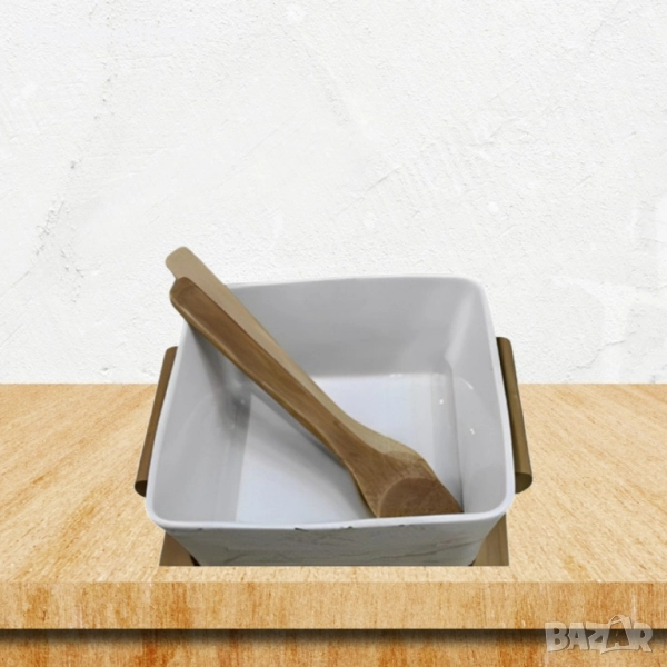 Керамичен съд - купа, с дървени аксесоари, снимка 1