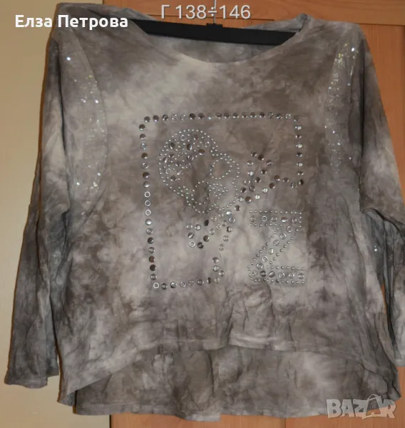 Блуза дамска пролетно - лятна памучна спаднал ръкав в бежово и кафяво; 4XL÷6XL, снимка 1