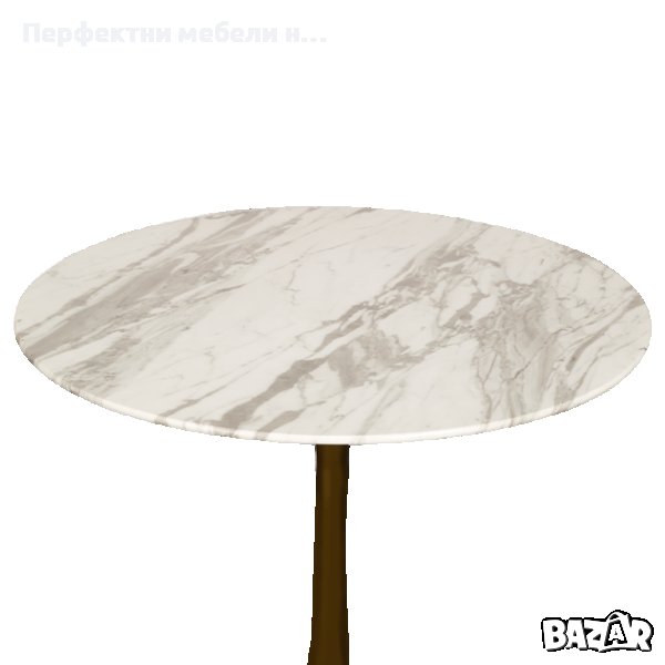 Дизайнерска маса трапезарна диам.90 см. златен крак,стъклен плот-камък, разпродажба, снимка 1