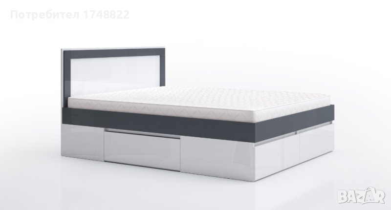 Легло ЛЕо 10 антрацит гланц/бял гланц за матрак 160/200, снимка 1