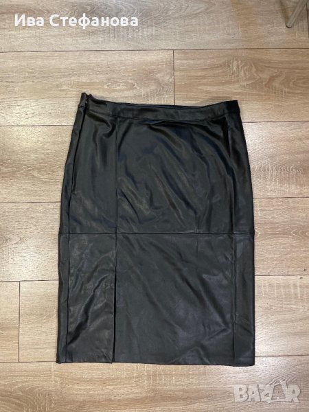 Нова ежедневна елегантна кожена черна  пола под коляното миди midi дължина размер XXL 2ХЛ, снимка 1