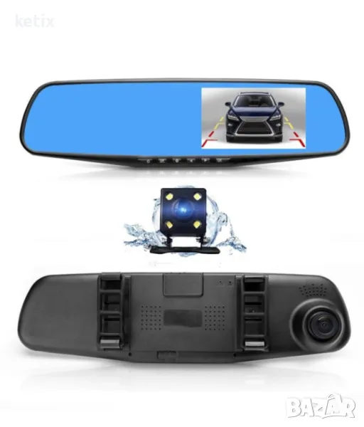 Видеорегистратор огледало Vehicle Blackbox 1044, DVR Full HD 1080P + камера за задно виждане, снимка 1