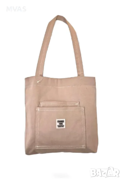 Нова дамска бежова розова платнена ежедневна чанта, снимка 1