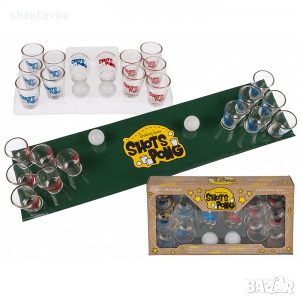 Игра с шот понг (Shots Pong) с игрално поле и стъклени чаши, снимка 1
