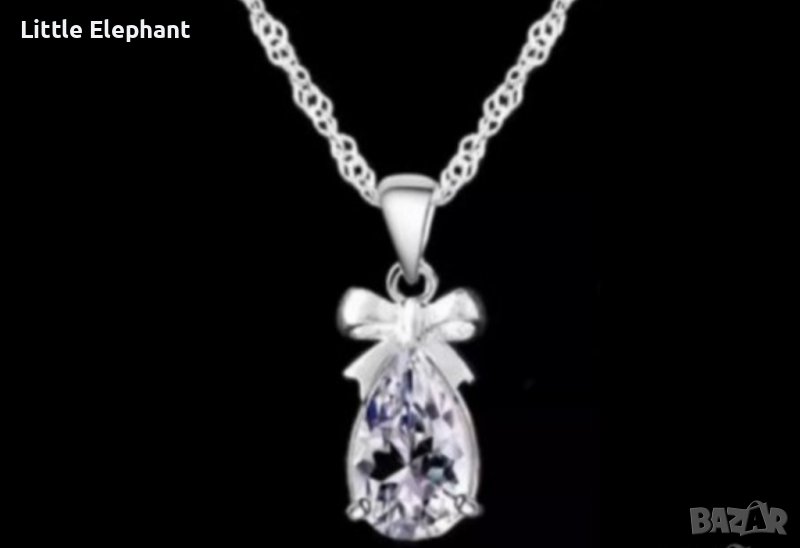 Sale Сребърно колие капка с кристал и панделка,white/ново, снимка 1