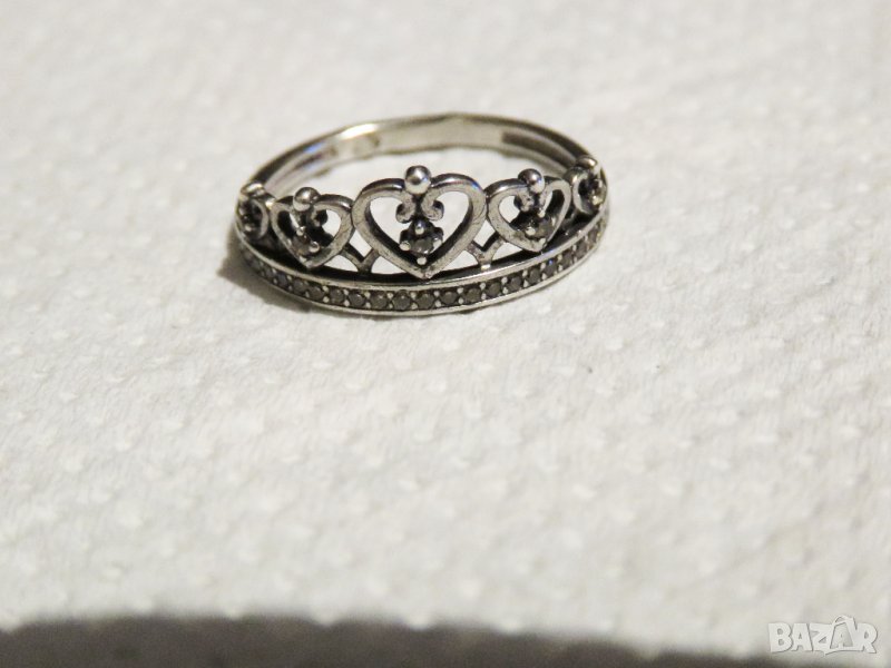 старинен красив сребърен пръстен с корона и камъни - Бъдете красива и величествена сребро, снимка 1