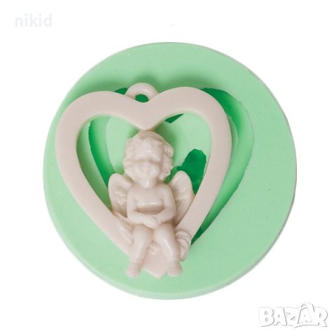 Ангел седнал на сърце рамка силиконов молд форма фондан гипс декор