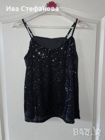 Черен нов еластичен парти коктелен коктейлен официален топ пайети . Размер S, снимка 11 - Корсети, бюстиета, топове - 43350169