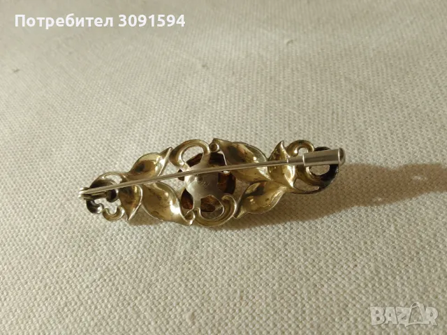 Антична френска  брошка  сребро със златен пълнеж: Антична изящна бижутерия Арт Нуво Флорална брошка, снимка 2 - Антикварни и старинни предмети - 48396416