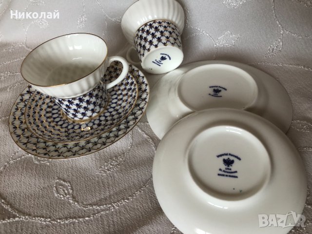 Порцеланов сервиз за чай – 6 части, Кобалтова мрежа форма Вълна, Императорски порцелан, руски, снимка 8 - Други - 43338834