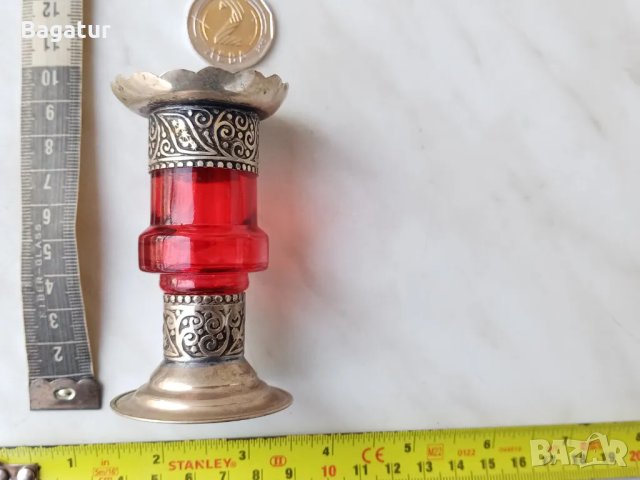 Стъкло и метал,свещник,посребрен Мароко,Ррр,, снимка 3 - Други - 48490327