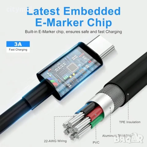 USB Type-C to USB Type-C Charging Cable 60W - 300 см, снимка 5 - USB кабели - 50547080