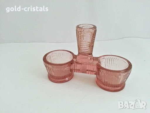 Антикварна стъклена солница цветно розово стъкло