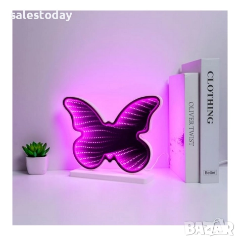 Светеща табела Пеперуда, Неоново огледално осветление, 25см, снимка 3 - Лед осветление - 51845295