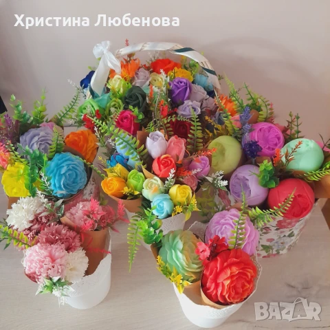 Букети от глицеринови лалета , снимка 6 - Декорация за дома - 51375055