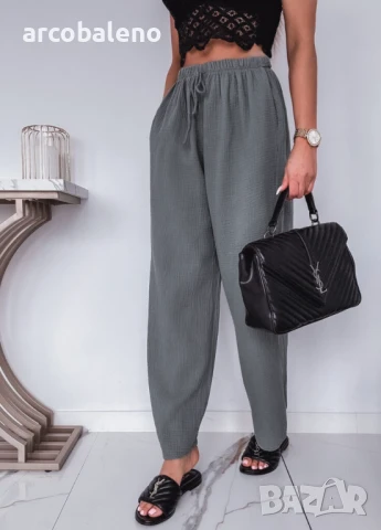 Дамски елегантни муселинови панталони с широки крачоли, снимка 4 - Панталони - 50587621