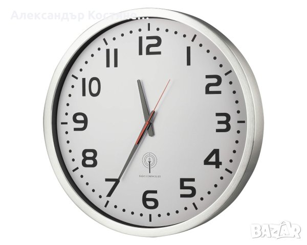 Стенен часовник Eurotime инокс и стъкло 56863 с радио сверяване 50 см, снимка 3 - Стенни часовници - 43879817