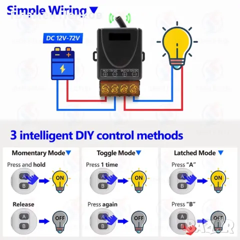 Универсален безжичен дистанционен превключвател 30A 433Mhz, снимка 4 - Друга електроника - 50351247