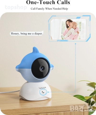 Нов WUUK 2K видео бебефон, 5.5'' с 360° PTZ цветен дисплей с широкоъгълно заснемане 135°, батерия..., снимка 5 - Бебефони - 51707189