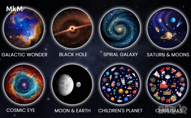 HD планетариумен проектор със звезди, MERTTURM Galaxy Star с 8 диска, снимка 7 - Плейъри, домашно кино, прожектори - 52449521